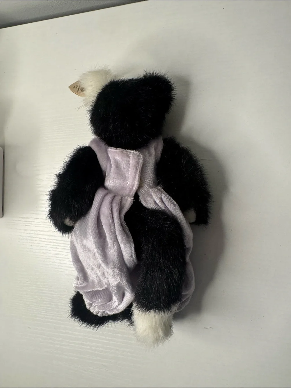 Ty Black & White Cat Beanie Baby in Lilac Outfit